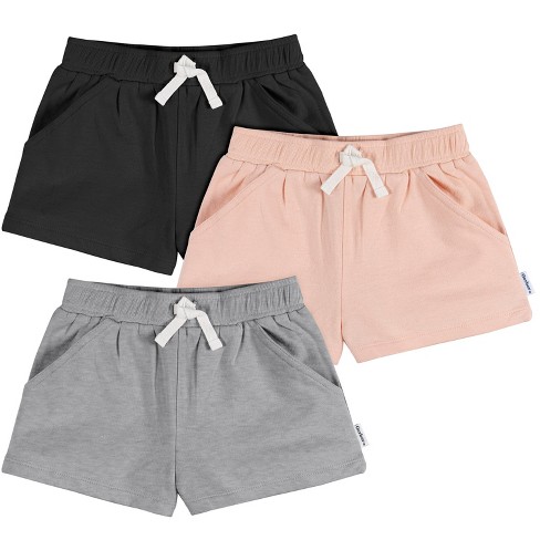 Gerber Baby & Toddler Girls' Knit Shorts,  Grey/Pink/Black, 4T, 3-Pack - image 1 of 4