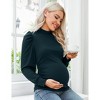 Coolmee Women's Maternity Shirt Long Puff Sleeve Top Mock Neck Ribbed Knit Ruched Side Blouse - 4 of 4