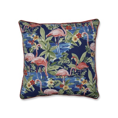 25" Flamingoing Lagoon Outdoor Floor Pillow Blue - Pillow Perfect