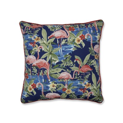 25" Flamingoing Lagoon Outdoor Floor Pillow Blue - Pillow Perfect