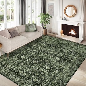 Washable Rugs Rug for Living Room Vintage Non Slip Bedroom Rug Retro Floral Accent Rugs Soft Faux Wool Low Pile Stain Resistant Carpet for Office - 1 of 4