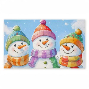 Stupell Industries Happy Snowmen Trio Printed Outdoor Door Mat, design by Petal Prints Design, 18"x30" - 1 of 4
