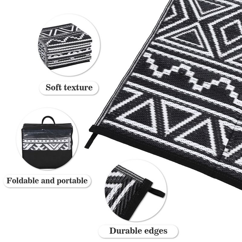 Outdoor Rug Waterproof Patio Rug Mat Geometric Rug Plastic Straw Outside Rug for RV Camping Picnic Reversible Rug, 4 of 9