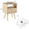 Acekool Modern Rattan Nightstand with Drawer, Natural Wood Bedside Table with USB Charging and Power Outlet for Bedroom and Living Room - 3 of 4