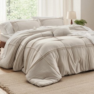 Bedsure | 3/4 Pcs Pinch Pleat Bed Solid Comforter &  Pillowcases Bedding Set - 1 of 4