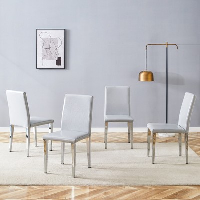 FURNIinspire Dining Chairs Set of 4 PU dining chairs for Dining room, Silver Metal Legs versatile dining chairs, Gray, 16"*19"*35"