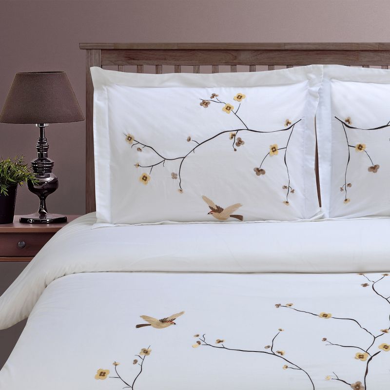 Floral Embroidered Modern Cotton Duvet Cover and Pillow Sham Set by Blue Nile Mills, 4 of 5