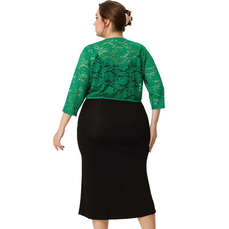 Agnes Orinda Women's Plus Size Sheer Shrug Cardigan 3/4 Sleeves Floral Lace Crop Shrugs, 4 of 6