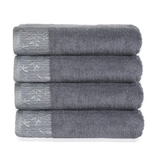 Classic Floral Embroidered Absorbent Cotton 4-Piece Bath Towel Set - Blue Nile Mills - 1 of 3