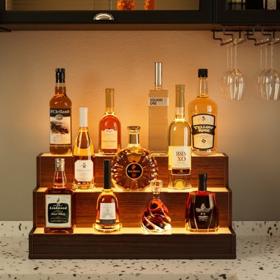 LED Lighted Liquor Bottle Display Shelf Bar Display Shelf, DIY Illuminated Bottle Shelf with App & Remote Control Freestanding Holding Bottles for Home Bar, Party