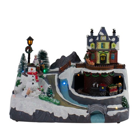 LED Lighted Snowy Christmas Village Animated Winter House Scenes Ice