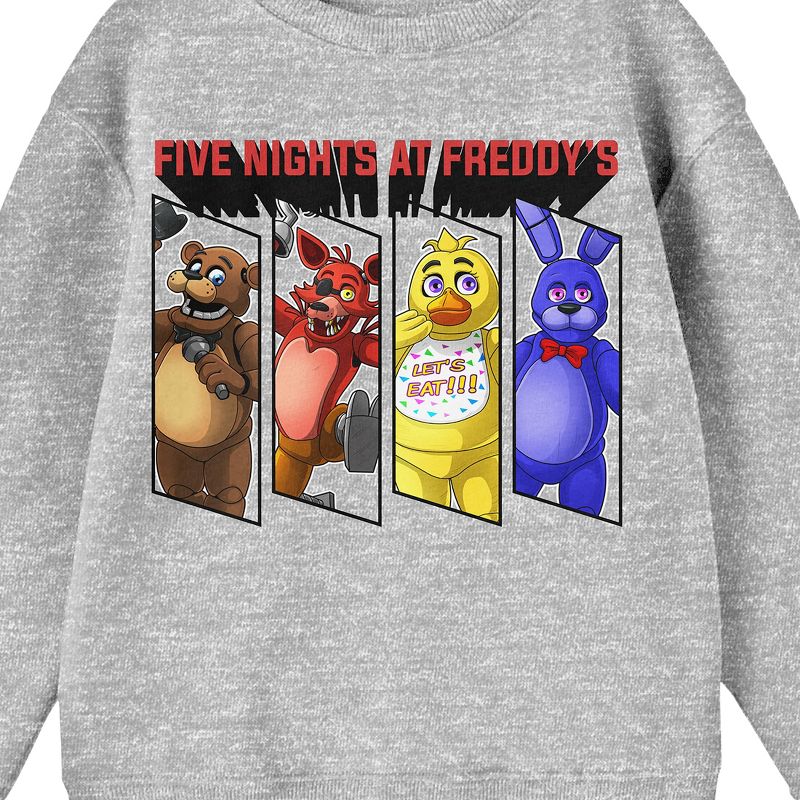 Five Nights At Freddy's Framed Characters Crew Neck Long Sleeve Athletic Heather Youth Boy's Sweatshirt, 2 of 3