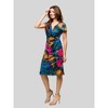 24seven Comfort Apparel Womens Blue Floral Knee Length Short Sleeve Faux Wrap Dress - 2 of 4
