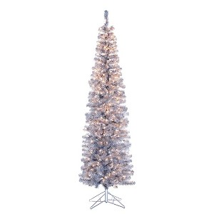Kurt S. Adler 7' Pre-Lit Clear Incandescent Silver Tinsel Slim Winchester Pine Tree - 1 of 1