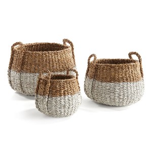 Plum & Post Seagrass Round Baskets With Handles, Set Of 3 - 1 of 4