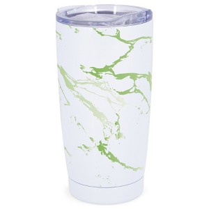 Elanze Designs 20 oz Stainless Steel On the Go Insulated Travel Tumbler With Push Top Lid, Vibrant Green Marble Print White - 1 of 4