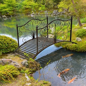 DOMETOUR 4’ Metal Arch Backyard Garden Bridge with Safety Siderails, Delicate Scrollwork, & Easy Assembly, Black Bronze - 1 of 4