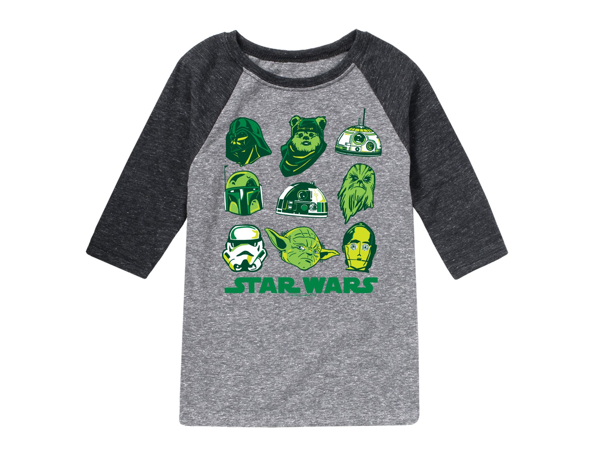 Boys' Star Wars St. Patricks Day Yoda and Friends Raglan Graphic T-Shirt - Athletic Heather/Heather Black - Medium