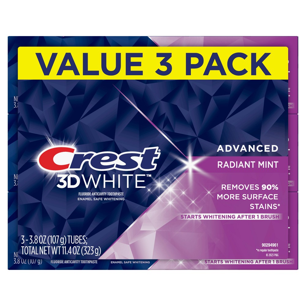 Crest 3D White Radiant Mint  Teeth Whitening Toothpaste  3.8 oz  Pack of 3