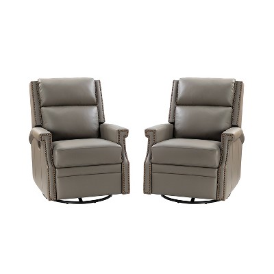 Favonius Genuine Leather Swivel Rocker Recliner with Nailhead Trim for Bedroom and Living Room, Set of 2 | ARTFUL LIVING DESIGN