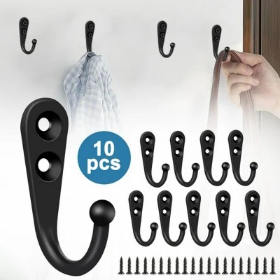 LunaLulinlk Heavy Duty Robe Hook Retro Wall Hanger Rustproof Hardware for Hanging Coat Towel Clothes, 10pcs Black