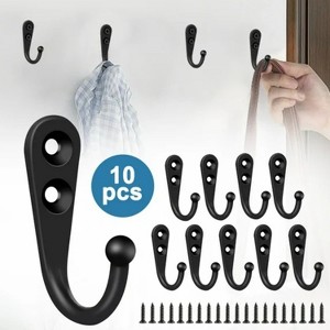LunaLulinlk Heavy Duty Robe Hook Retro Wall Hanger Rustproof Hardware for Hanging Coat Towel Clothes, 10pcs Black - 1 of 4