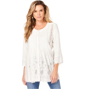 Roaman's Women's Plus Size Eyelet Big Shirt - 1 of 4