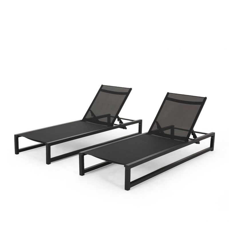 Modesta 2pc Patio Aluminum Chaise Lounge with Mesh Seating - Black - Christopher Knight Home, 3 of 7