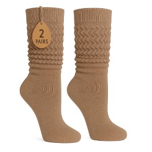2 Pairs Women's Slouchy Scrunch Knee-High Boot Socks for Casual Wear and Comfort - 1 of 4