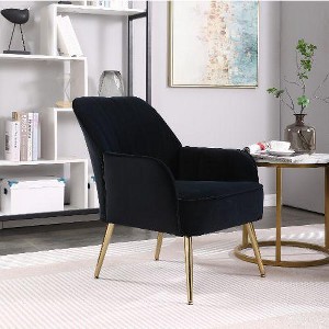 CAVINAS Modern Soft Fabric Accent Chair Living Room Chair Bedroom Chair Home Chair with Gold Legs, Upholstered Arm Chair, Single Chair Sofa Chair - 1 of 4