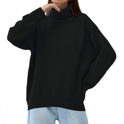 Womens Turtleneck Sweater Long Sleeve Loose Fit Sweater Drop Shoulder Oversized Sweater Cozy Knitwear Womens Jumper Winter Tops