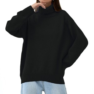 Womens Turtleneck Sweater Long Sleeve Loose Fit Sweater Drop Shoulder Oversized Sweater Cozy Knitwear Womens Jumper Winter Tops - 1 of 4