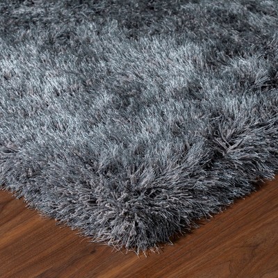 Pewter Gray Synthetic Shag Rug with Cotton Backing, 5' x 7'