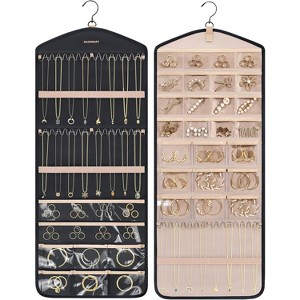 Double-Sided Hanging Jewelry Organizer with Metal Hooks, Wall/Door Mounted Holder for Earrings & Necklaces, Black - 1 of 4