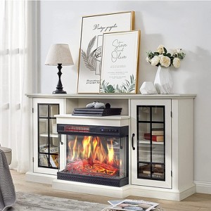 24-inch 3-sided Glass Fireplace + 59-inch wooden cabinet,TV Cabinet  Fireplace With 12 flames - 1 of 1