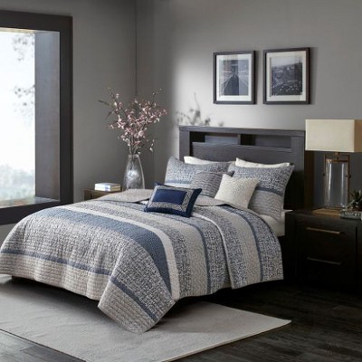 Sapphtopaz 6-Piece Reversible Jacquard Quilt Set, Luxurious Transitional Style Queen Comforter Set with Decorative Pillows