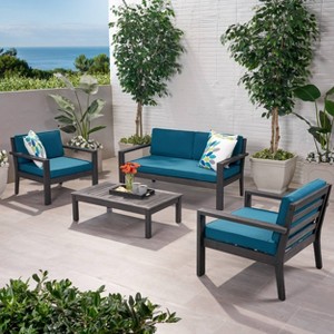Santa Ana 4pc Gray Acacia Wood Conversation Set - Christopher Knight Home - 1 of 4