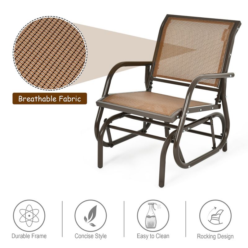 Costway Outdoor Single Swing Glider Rocking Chair Armrest Garden Porch Backyard Grey\Brown, 5 of 10