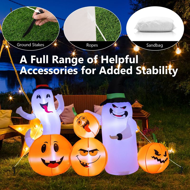 Costway 6 FT Long Halloween Inflatable Decor 4 Pumpkins & Ghosts w/ Built-in LED Lights, 5 of 13