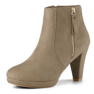 Allegra K Women's Round Toe Side Zip Low Platform Chunky Heel Ankle Booties - 1 of 4