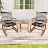 Tangkula 3 Piece Acacia Wood Rocking Chair Set w/ Coffee Table & All-Weather Rope Patio Poolside - 3 of 4
