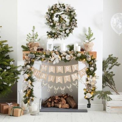 6FT Christmas Garland with Lights, Prelit Artificial Christmas Garland with Pine Cones, Cordless Xmas Garland for Fireplace Holiday Home Decorations