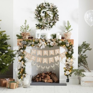 6FT Christmas Garland with Lights, Prelit Artificial Christmas Garland with Pine Cones, Cordless Xmas Garland for Fireplace Holiday Home Decorations - 1 of 4