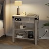 End Table with Charging Station, 3-Tier Narrow Side Table with Drawer Storage End Table Wood - 3 of 4