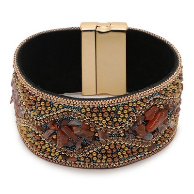 SOHI Women's Gold Embellished Leather Bracelet
