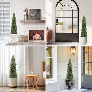 Artificial Cedar Topiary Tree with Real Wood Trunk - UV Resistant Faux Potted Plant for Outdoor/Indoor Use, - 1 of 4