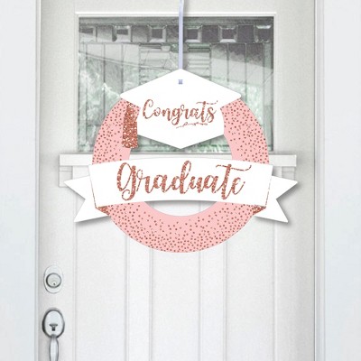 Big Dot of Happiness Rose Gold Grad - Outdoor Graduation Party Decor - Front Door Wreath