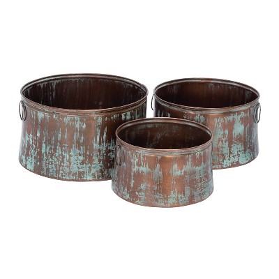 Set of 3 Rustic Iron Drum Planters - Olivia & May