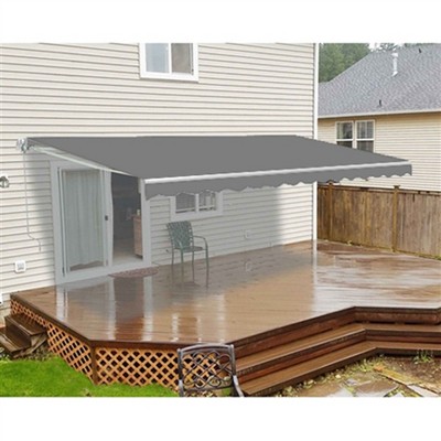 Gray Polyester Retractable Patio Awning with White Frame