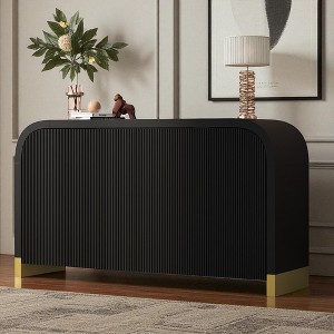 4-Door Curved Corner Cabinet with Wavy Door Panels and Adjustable Shelves, Stylish Storage for Living Room, Study, and Entryway - 1 of 4